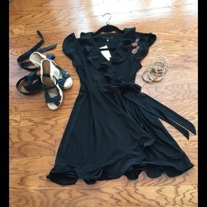 NWT LBD Flutter Sleeves With cascading Ruffles. True Wrap Dress Ruffled!